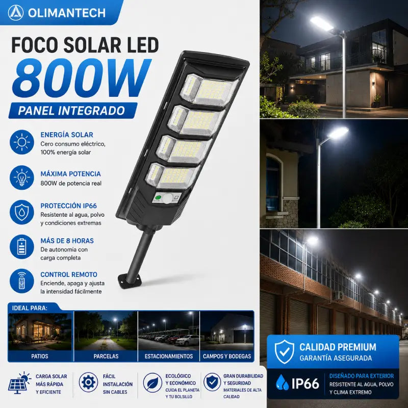 Foco Solar LED 800W IP66 - Combo Premium Olimantech