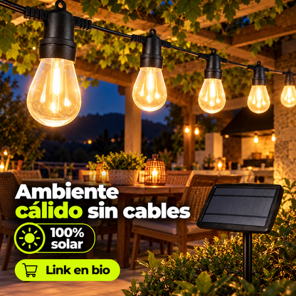 Ambiente cálido de exterior con la guirnalda solar LED de 10 metros encendida