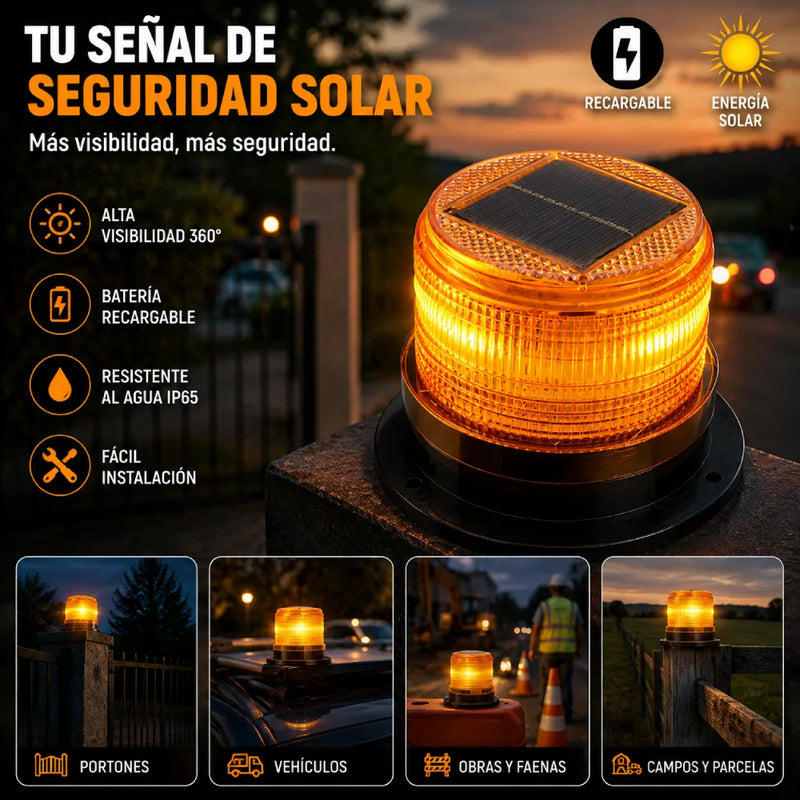 Baliza solar fijada con imán sobre techo de camioneta en emergencia vial – Olimantech
