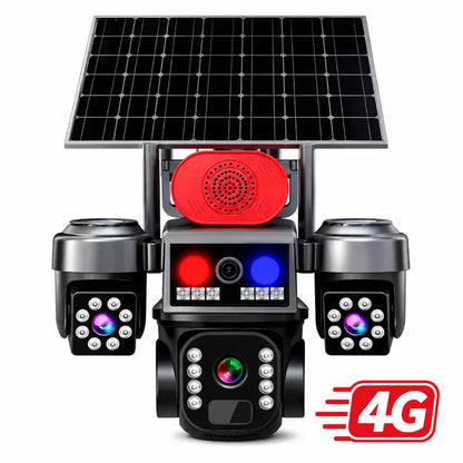 Cámara Solar Seguridad Triple Lente 4G PTZ — Visión Nocturna IP67 con Audio Bidireccional