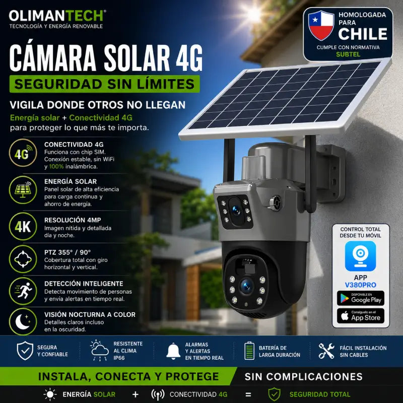 Cámara Solar 4G Doble Lente PTZ homologada Subtel - Combo Olimantech