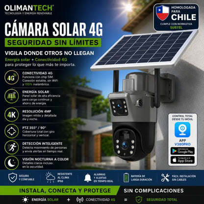 Cámara Solar 4G Doble Lente PTZ homologada Subtel - Combo Olimantech