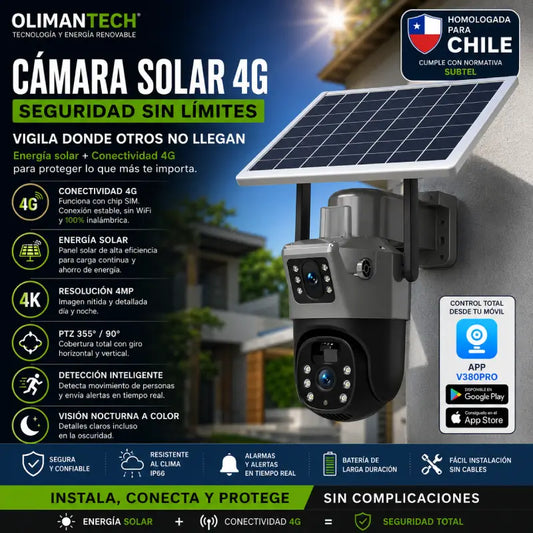 Cámara Solar 4G Doble Lente PTZ homologada Subtel sin WiFi para parcelas – Olimantech
