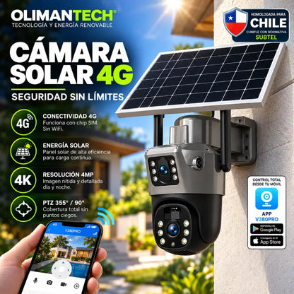 Cámara Solar 4G Doble Lente PTZ homologada Subtel, sin WiFi ni electricidad – Olimantech