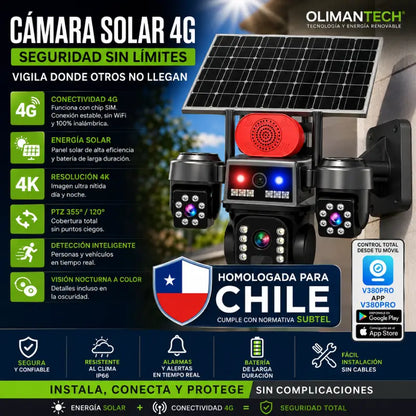 Cámara Solar Triple Lente 4G PTZ homologada Subtel - Combo Premium Olimantech