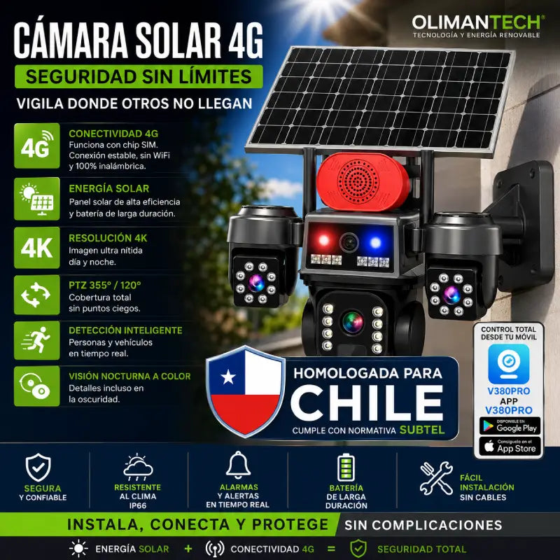 Cámara Solar Triple Lente 4G PTZ homologada Subtel para parcelas sin WiFi – Olimantech