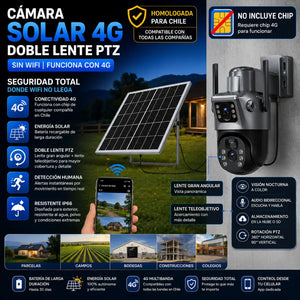 Cámara Solar 4G Doble Lente PTZ | Con Chip | Sin WiFi | Parcelas Chile