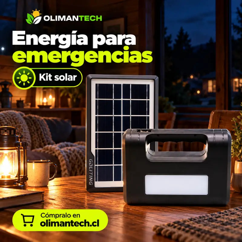Kit solar de emergencia con ampolletas LED y panel solar para cortes de luz