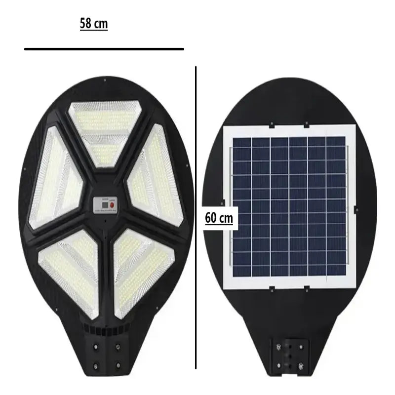 Foco solar 500W IP66 resistente a lluvia y polvo, vista del panel solar – Olimantech