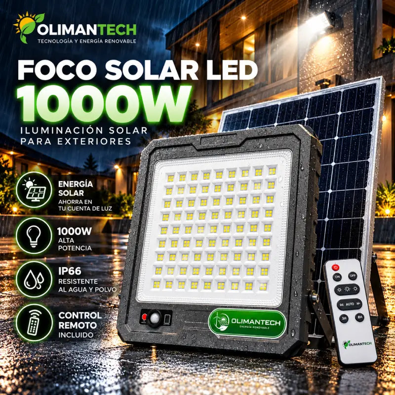 Foco reflector solar LED 1000W IP66 resistente a la lluvia – Olimantech