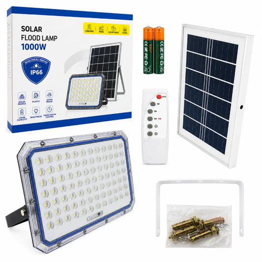 Foco Solar LED 1000W con Batería LiFePO4 | IP66 | +12 Horas | Exterior Chile