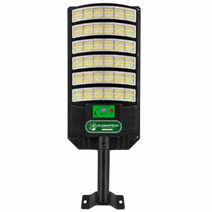 Foco solar LED 1200W IP66 con panel posterior y sensor de movimiento, fondo blanco - Olimantech