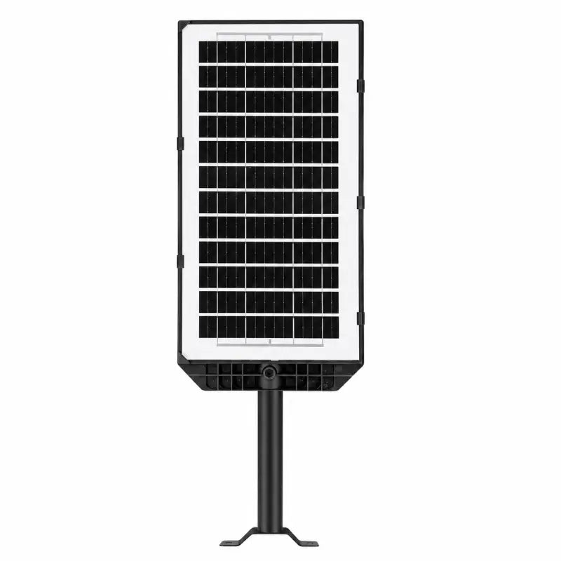 Vista posterior del foco solar LED 1200W mostrando el panel solar integrado con pedestal