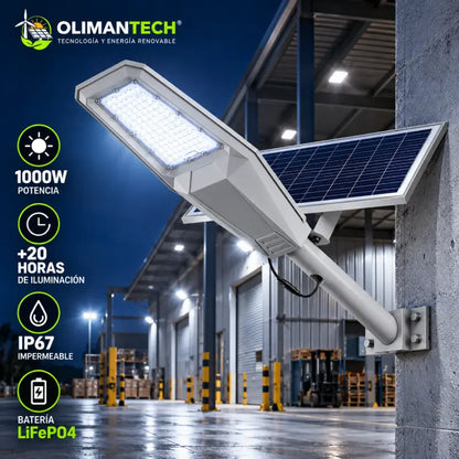 Foco Solar LED 1000W LiFePO4 IP67 Profesional | Aluminio | +20 Horas | 560 m² | Chile