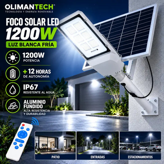 Foco Solar LED 1200W IP67| Batería 30Ah | Soporte 50 cm | +12 Horas | Chile