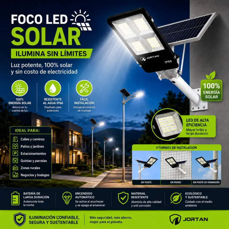 Foco Solar LED 300W IP66 – Iluminación Autónoma para Exteriores | +12 Horas | Sin Electricidad