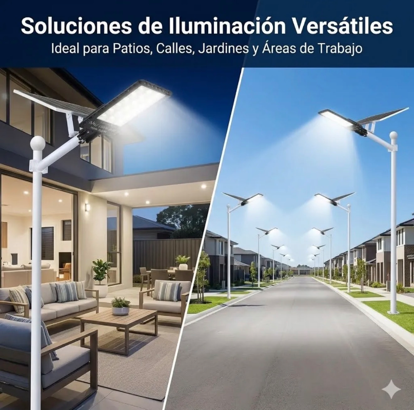 Foco solar LED 1500W IP66 con panel solar monocristalino incluido