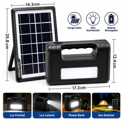 Kit solar portátil de emergencia con panel solar, batería y ampolletas LED