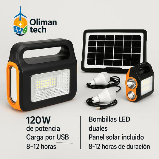 Kit solar de emergencia USB con dos bombillas LED incluidas