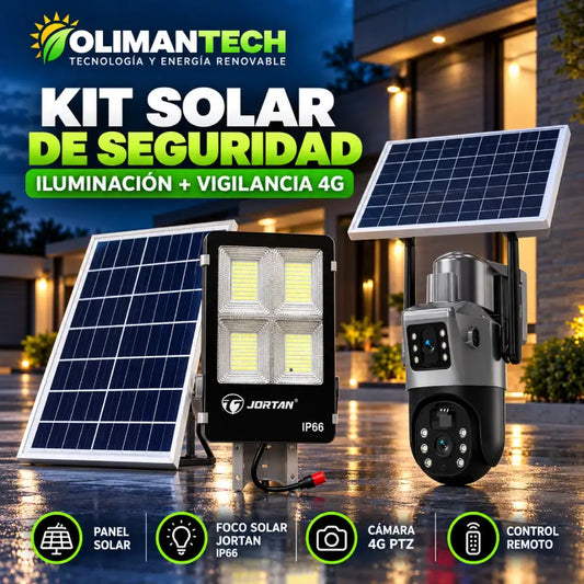 Pack Seguridad Solar: Cámara 4G Doble Lente PTZ + Foco Solar LED 300W