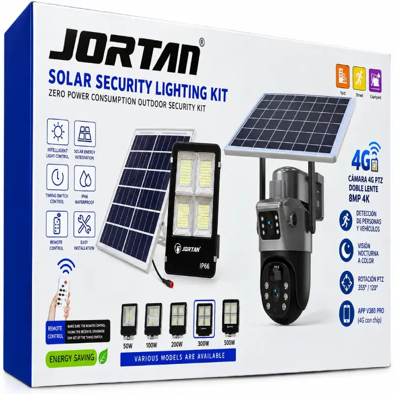 Pack Seguridad Solar: Cámara 4G Doble Lente PTZ + Foco Solar LED 300W