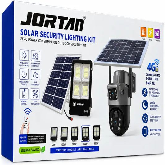 Pack Seguridad Solar: Cámara 4G Doble Lente PTZ + Foco Solar LED 300W