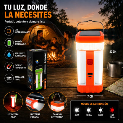 Carga solar y USB linterna emergencia portátil para camping y apagones – Olimantech