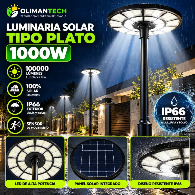Foco solar redondo LED IP66 resistente a la lluvia para exterior