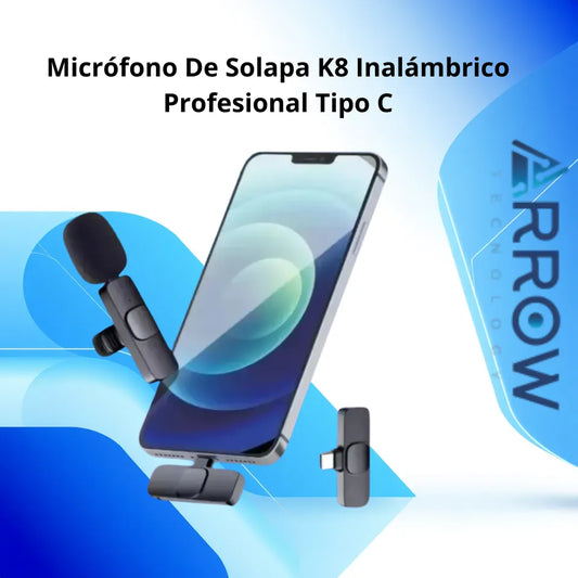 Micrófono de solapa K8 inalámbrico profesional con conector tipo C, ideal para grabaciones y transmisiones de audio de alta calidad en cualquier situación