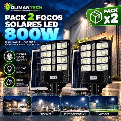 Pack x2 Focos Solares 800W con Pedestal | Sin Electricidad | Olimantech