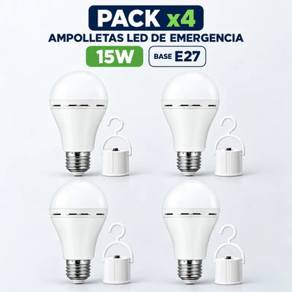 Pack de 4 ampolletas LED de emergencia 15W recargables E27