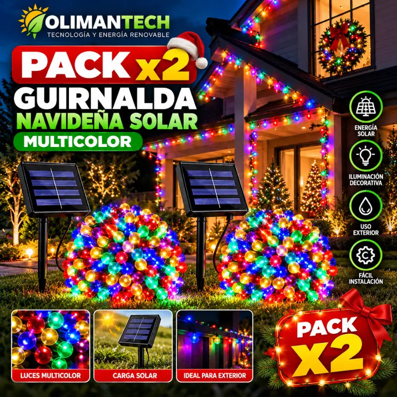 Pack x2 guirnaldas solares LED decorativas con panel solar y estaca – Olimantech