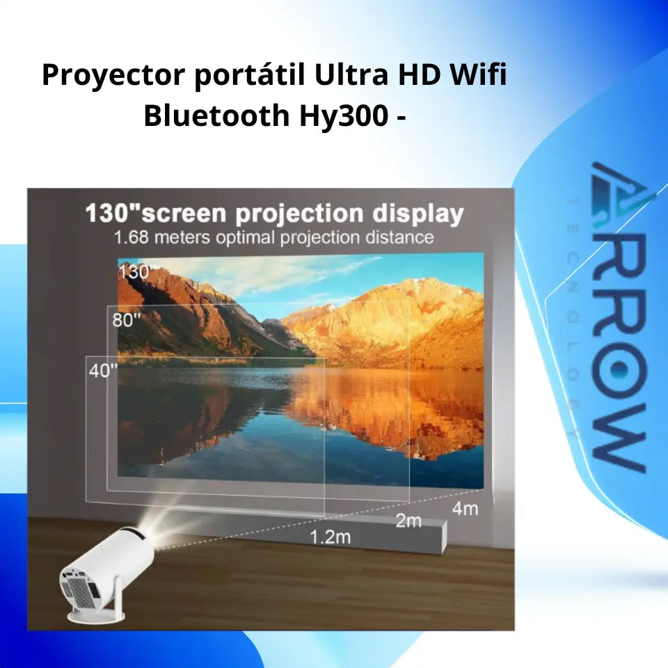Vista frontal del proyector Ultra HD HY300 compacto

