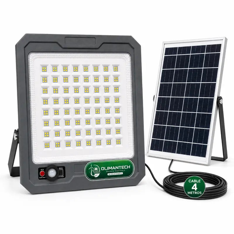 Reflector Foco Solar LED 800W con Panel Solar Separado | IP66 | Sensor de Movimiento | Control Remoto