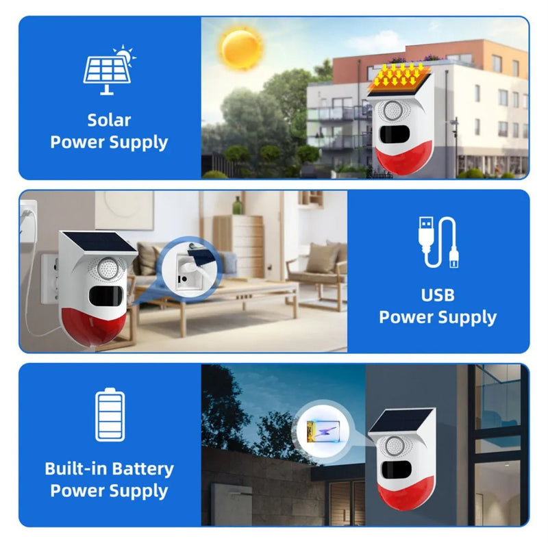 Sensor PIR 12m alarma solar exterior detección movimiento sin app ni internet – Olimantech