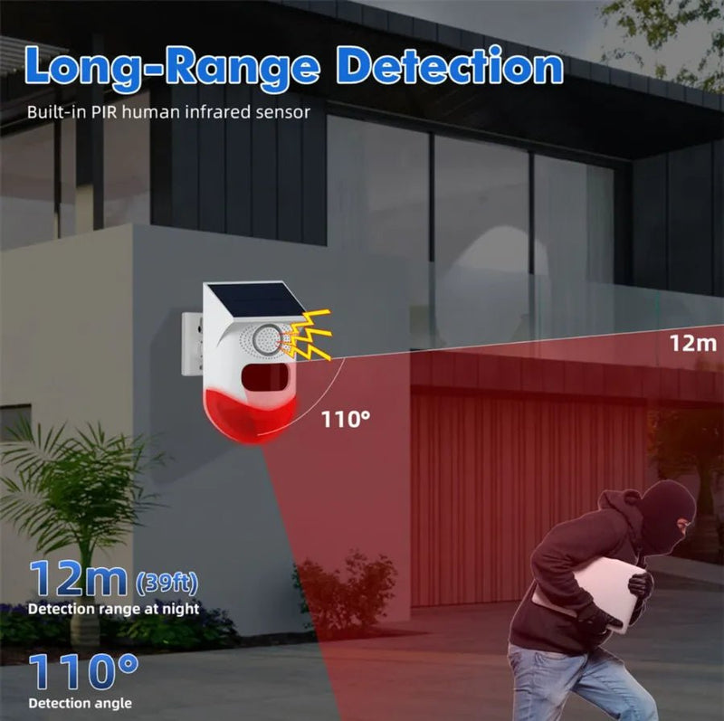 Flash 1000m alarma solar WiFi disuasión visible desde larga distancia – Olimantech