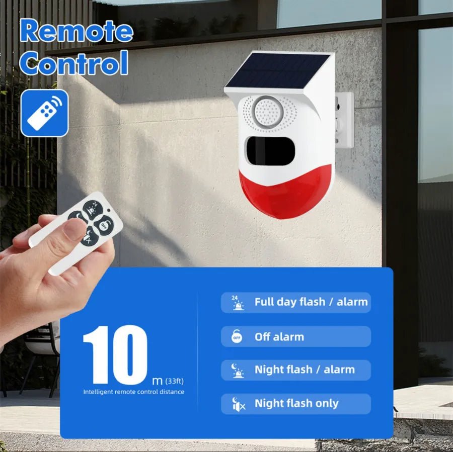 📣 Alarma Solar Inteligente con WiFi, Sensor PIR y Control Remoto – Seguridad Autónoma para Exteriores - Olimantech