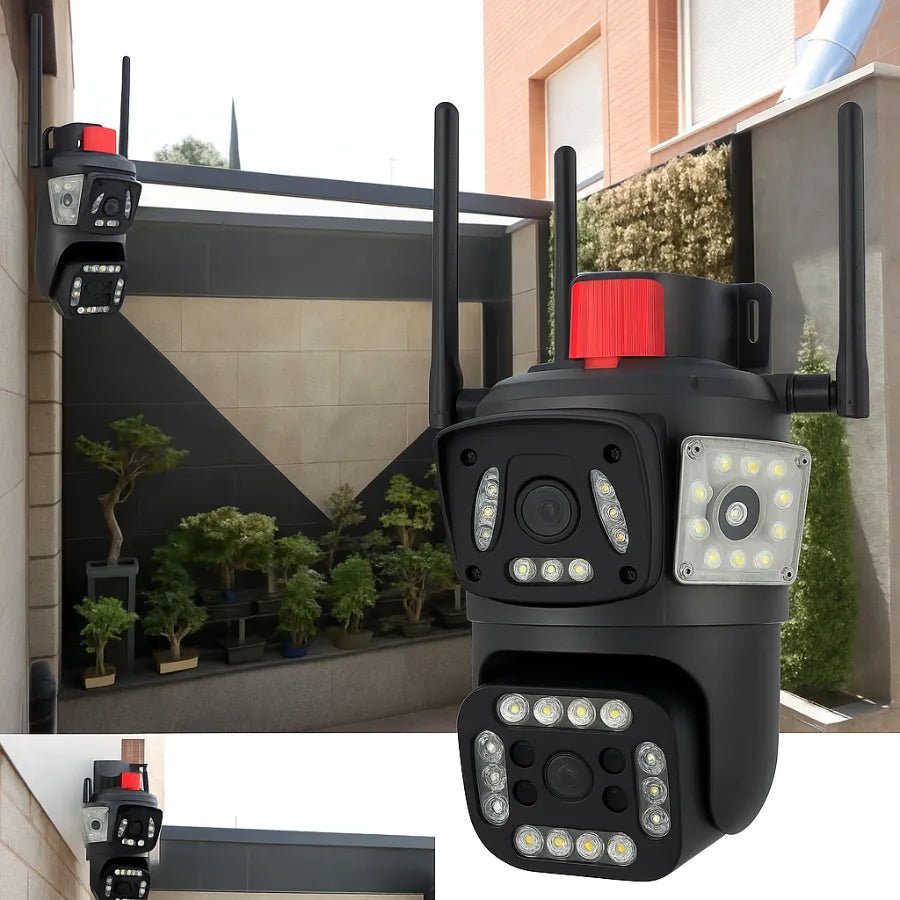 Cámara IP WiFi Z16 Triple Lente con 56 LED y Baliza Disuasiva | Seguridad Inteligente V360 App - Olimantech