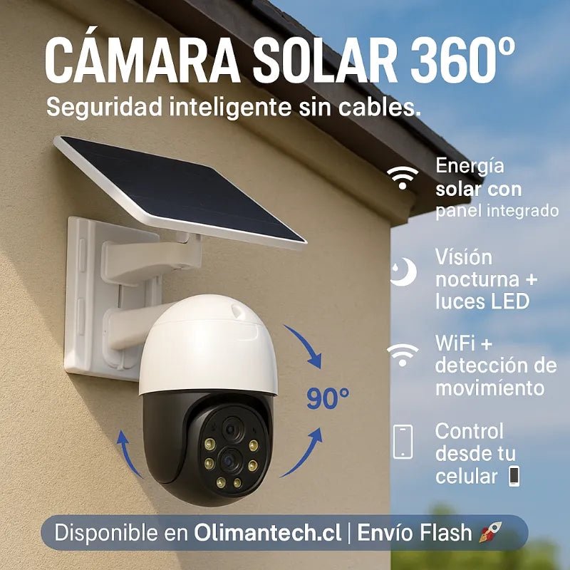 Cámara Solar 360° WiFi con Visión Nocturna y Control App - Olimantech