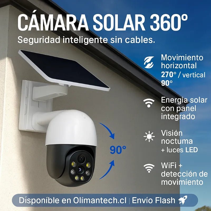 Cámara Solar 360° WiFi con Visión Nocturna y Control App - Olimantech