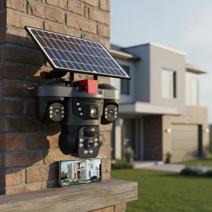 Cámara Solar WiFi Triple Lente HD PTZ – Seguridad Total 360° - Olimantech