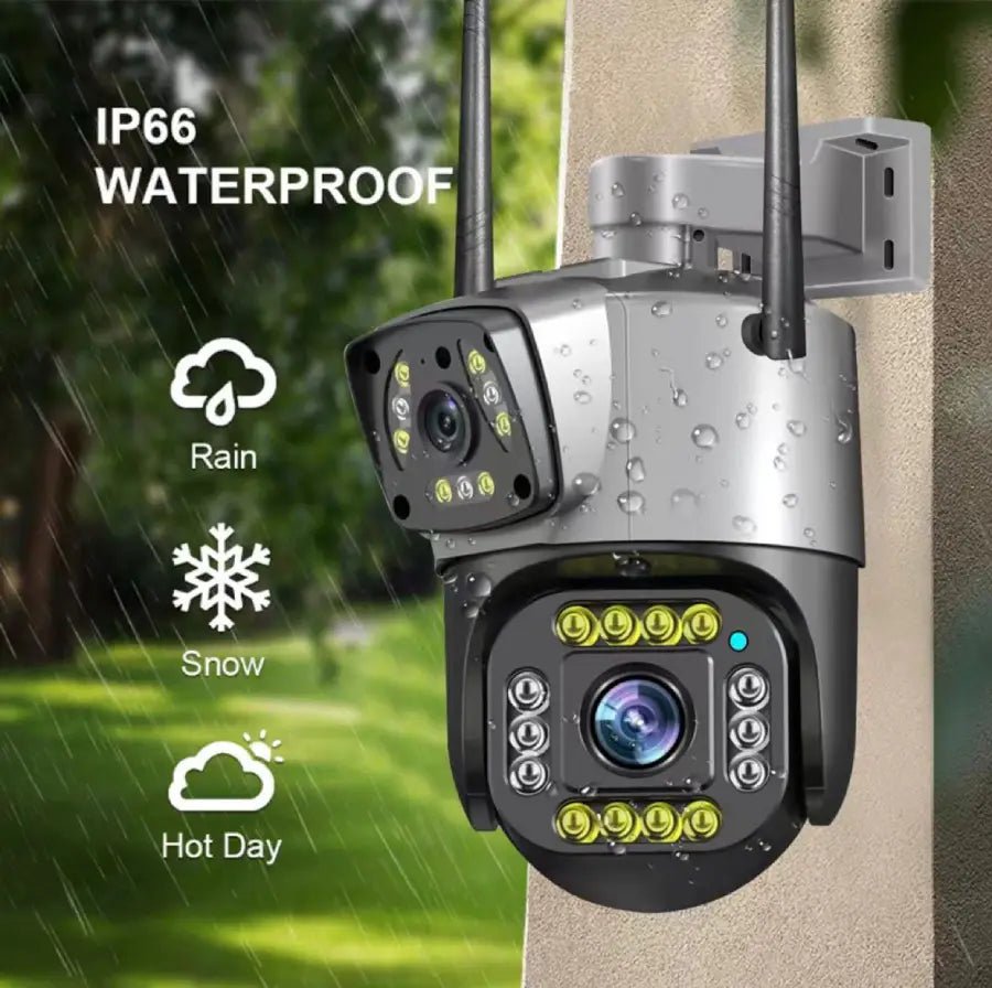 Cámara WiFi Exterior Full HD con Alarma, Luz y Doble Lente - Olimantech