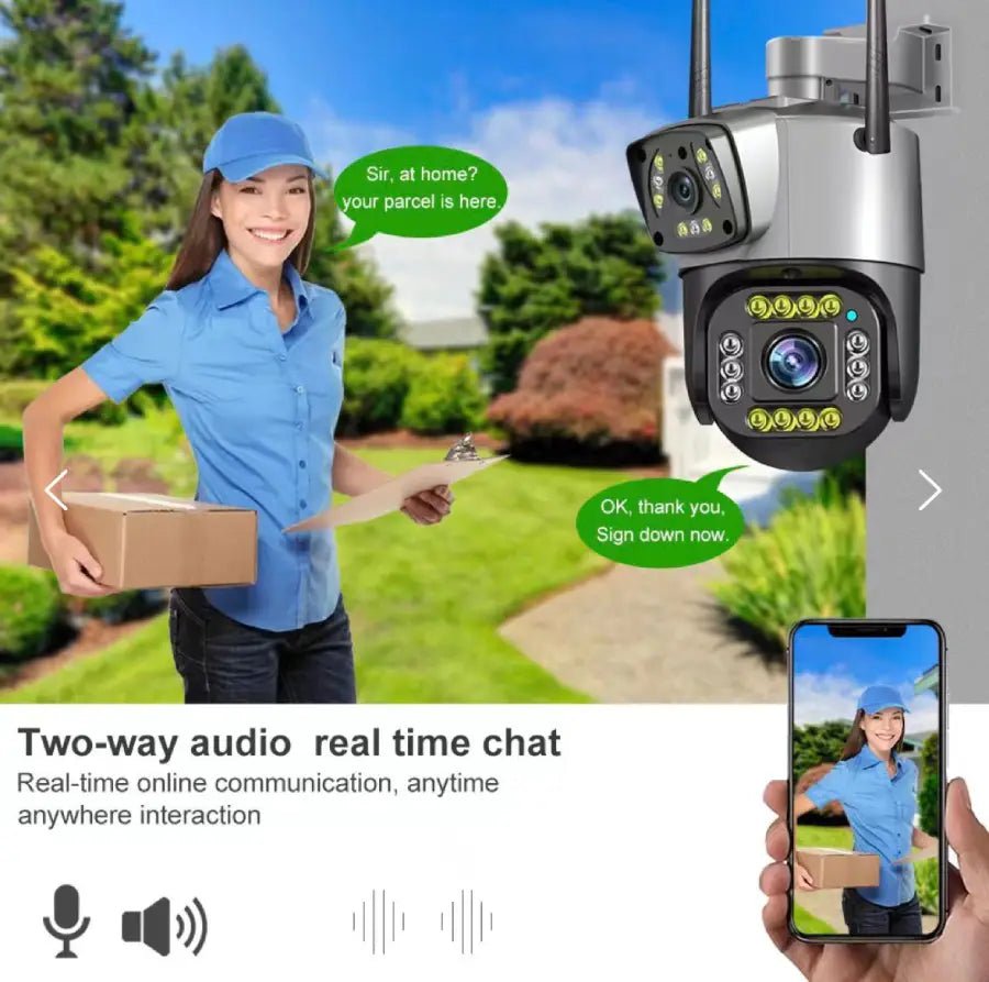 Cámara WiFi Exterior Full HD con Alarma, Luz y Doble Lente - Olimantech