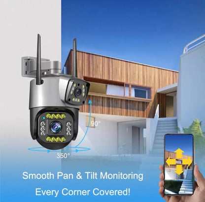 Cámara WiFi Exterior Full HD con Alarma, Luz y Doble Lente - Olimantech