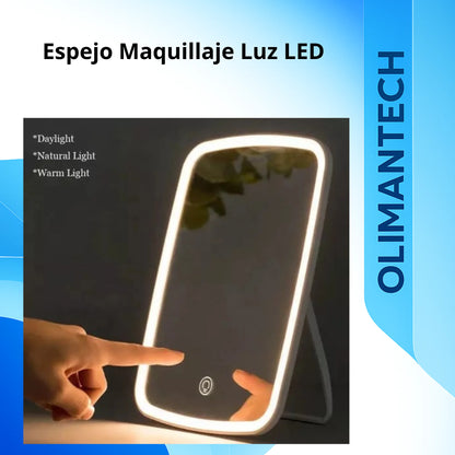 Espejo de maquillaje con luz LED portátil , aumento 10X y batería recargable con USB-C