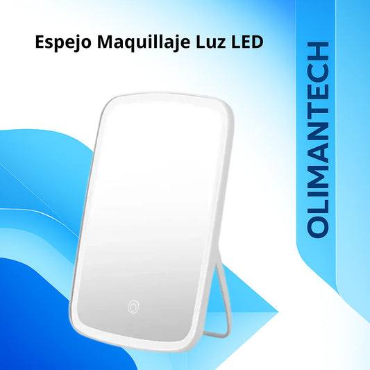 Espejo de maquillaje con luz LED portátil , aumento 10X y batería recargable con USB-C