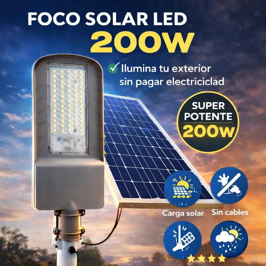 Foco Solar 200W con Panel Exterior IP66 | Luz LED Exterior - Olimantech