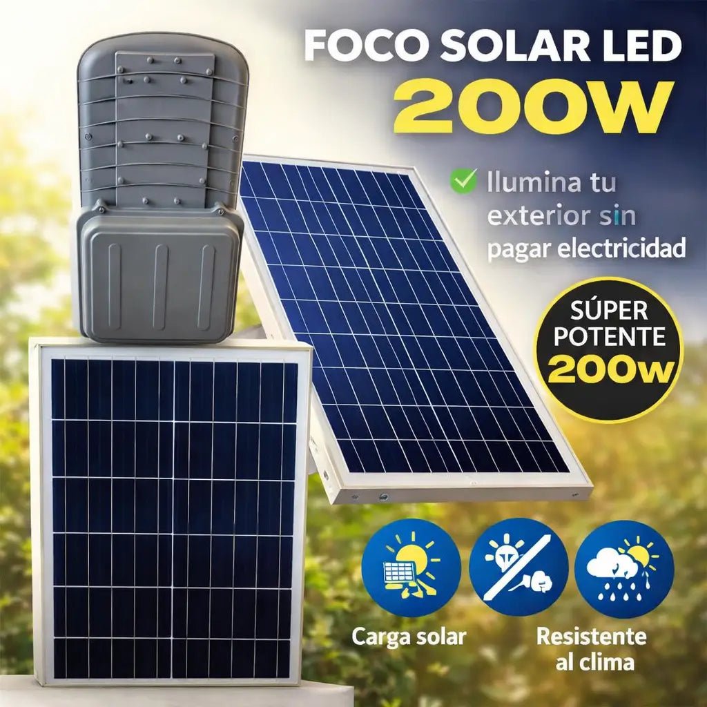 Foco Solar 200W con Panel Exterior IP66 | Luz LED Exterior - Olimantech