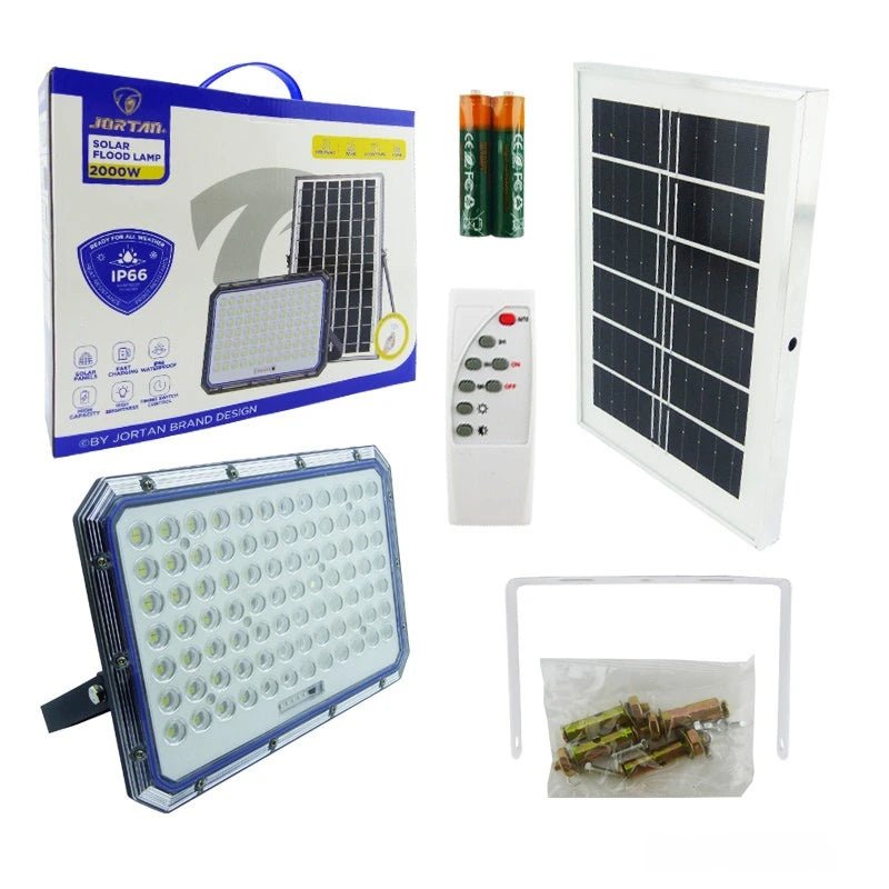 Foco Solar LED 2000W con Panel y Control Remoto | Luz Fría IP66 Exterior - Olimantech