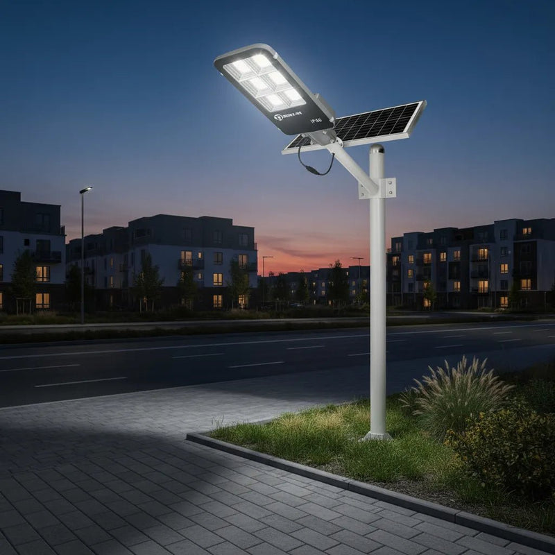 Foco solar LED 400W IP66 encendido automático al anochecer en jardín – Olimantech